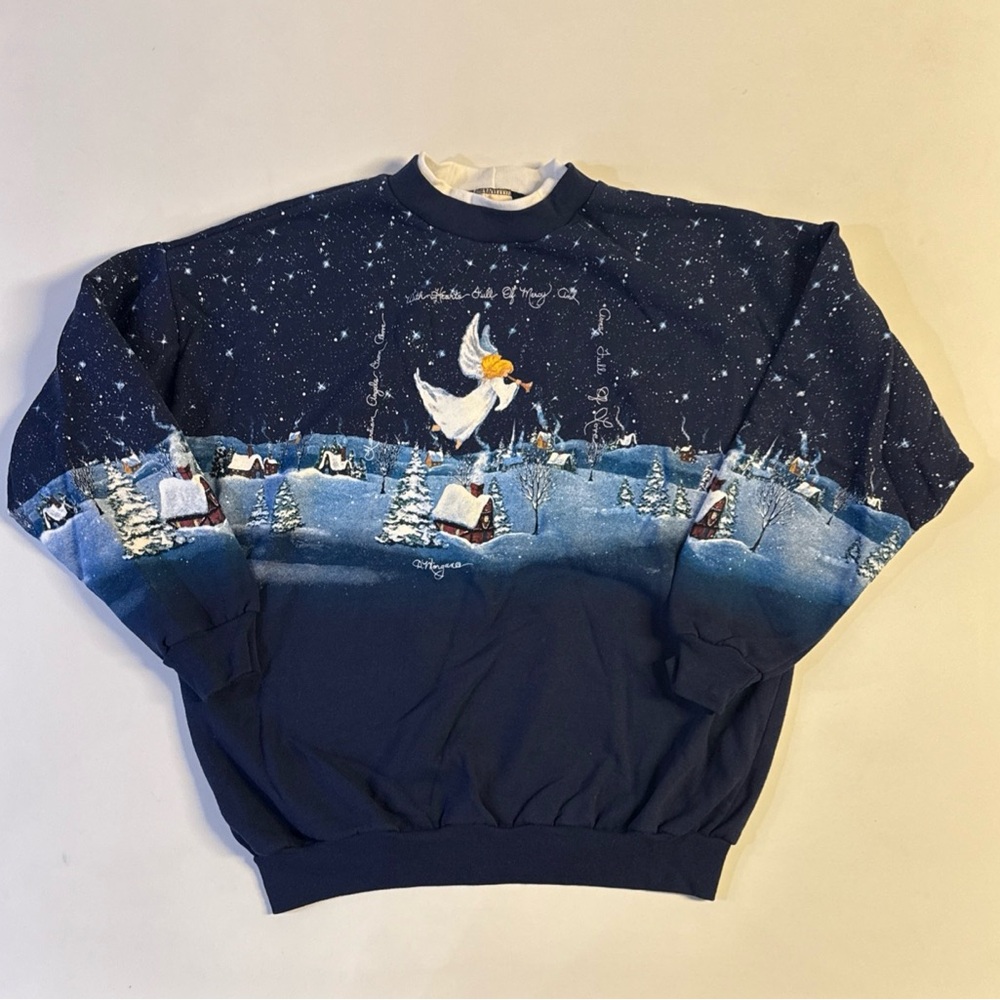 *Vintage Angel Christmas Snow Women's Large Sweatshirt Winter Holiday Crewneck